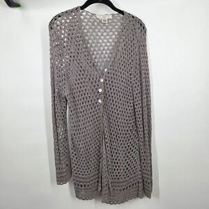 VTG 1X Grey Crochet Lace Open Front Duster Kimono Cardigan Boho Festival Y2K